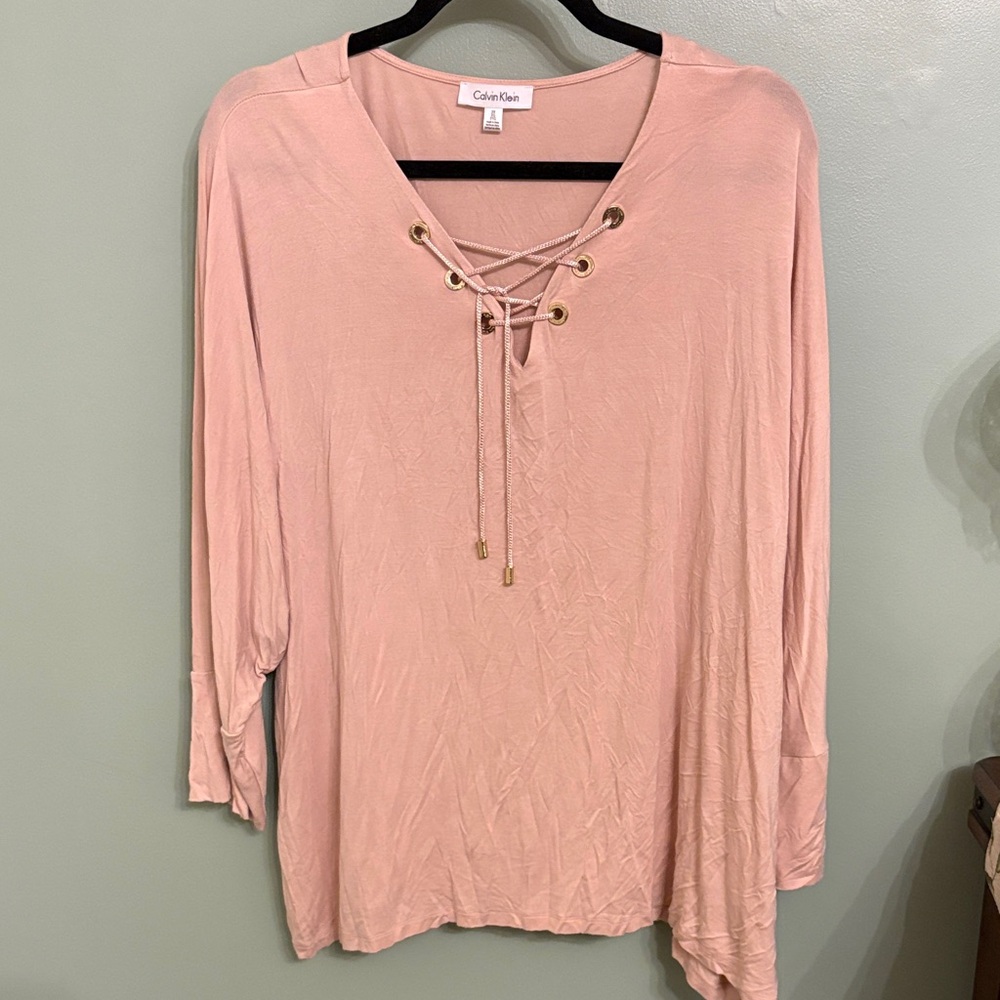 Calvin Klein Women's Blush Lace-Up Blouse